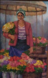 Çiçekçi Güzeli - III, 40x25 Cm.Ahşap Üz.Y.Boya